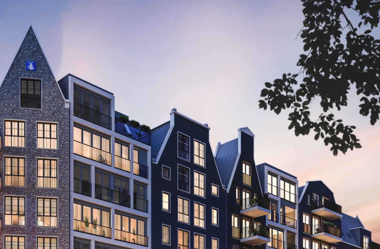 Witte sierbollen voor appartementengebouw Purmerend